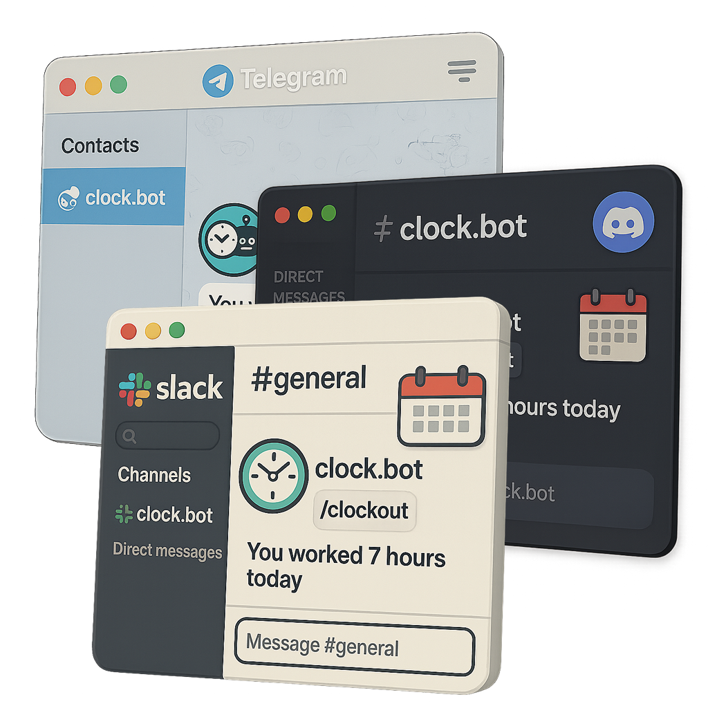 Messenger windows showing Clock.bot